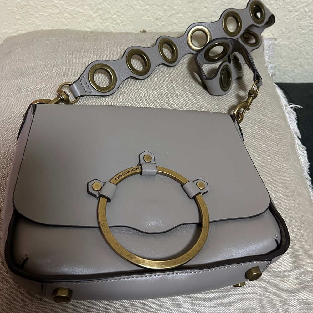 Rebecca minkoff leather taupe crossbody purse 9”x 7”